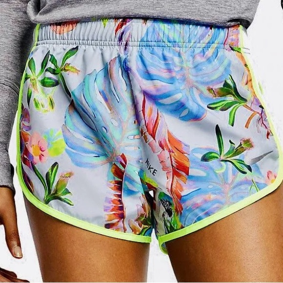 Nike Grey Jungle Tropical Multicolor Dri-Fit Drawstring Running Shorts - Picture 11 of 13